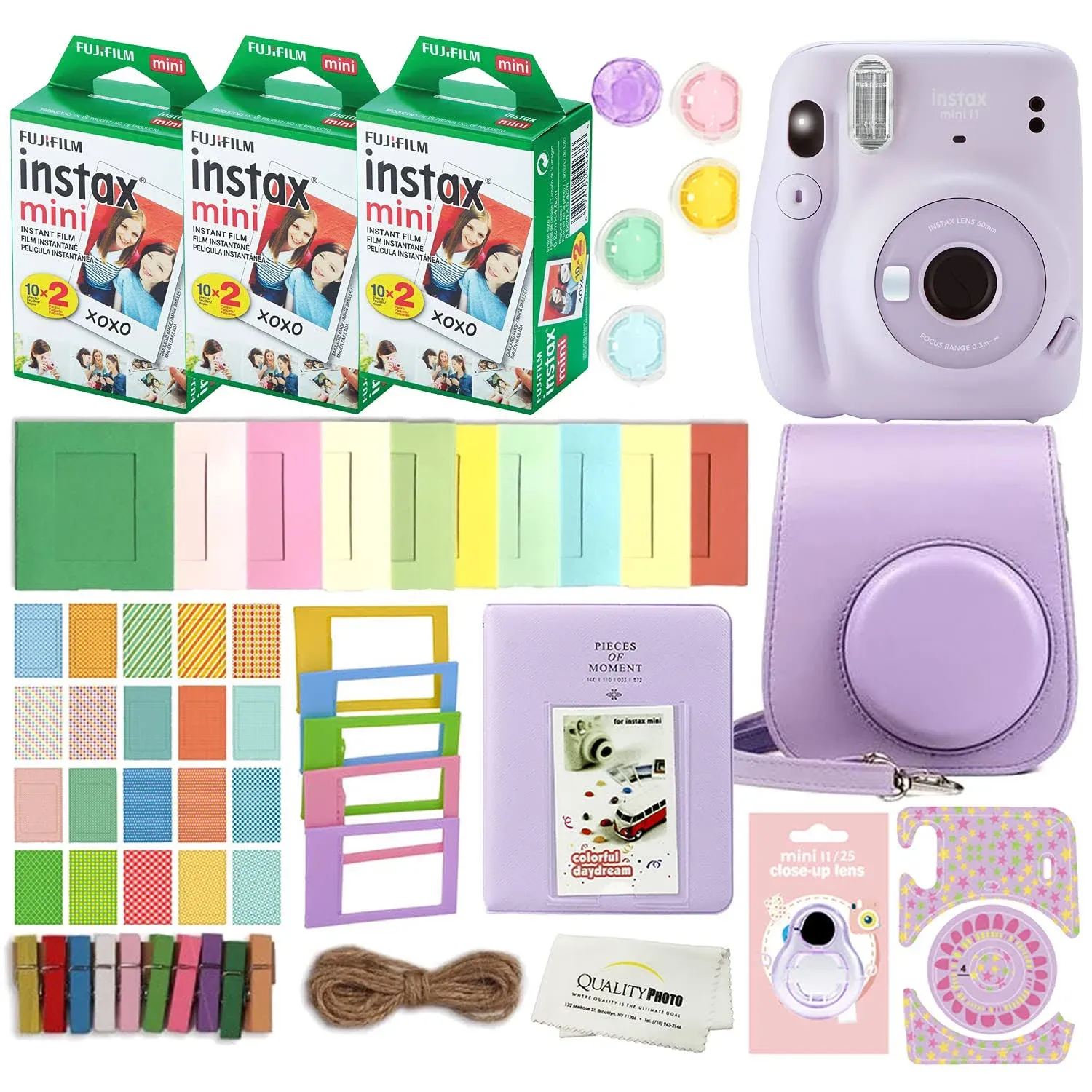 Fujifilm Instax Mini 11 Camera with Fujifilm Instant Mini Film (60 Sheets) Bundle with Deals Number One Accessories Including Carrying Case, Selfie Lens, Photo Album, Stickers (Blush Pink)