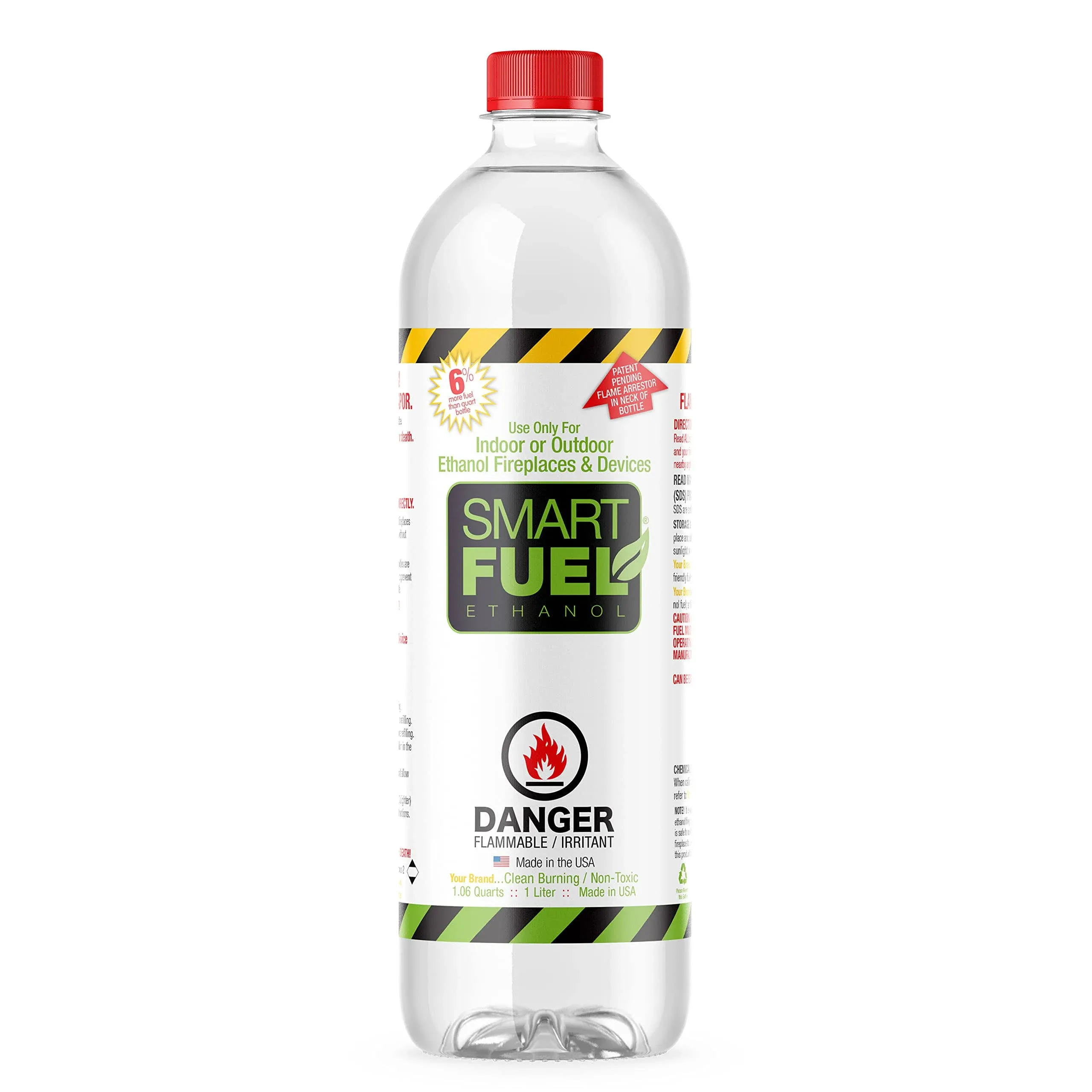 Smart Fuel 1 Liter - Bioethanol Fuel for fireplaces, Stoves and Burners. Denatured Alcohol (1.06 Quart) Clean Burning, Sustainable Fuel.