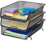 Simple Houseware Stackable Desk File Document Letter Tray Organizer, Black - 3 Pack