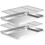 Quarter Sheet Pan with Wire Rack Set [2 Baking Sheets + 2 Cooling Racks], CEKEE Stainless Steel Cookie Sheets for Baking with Baking Rack, Nonstick