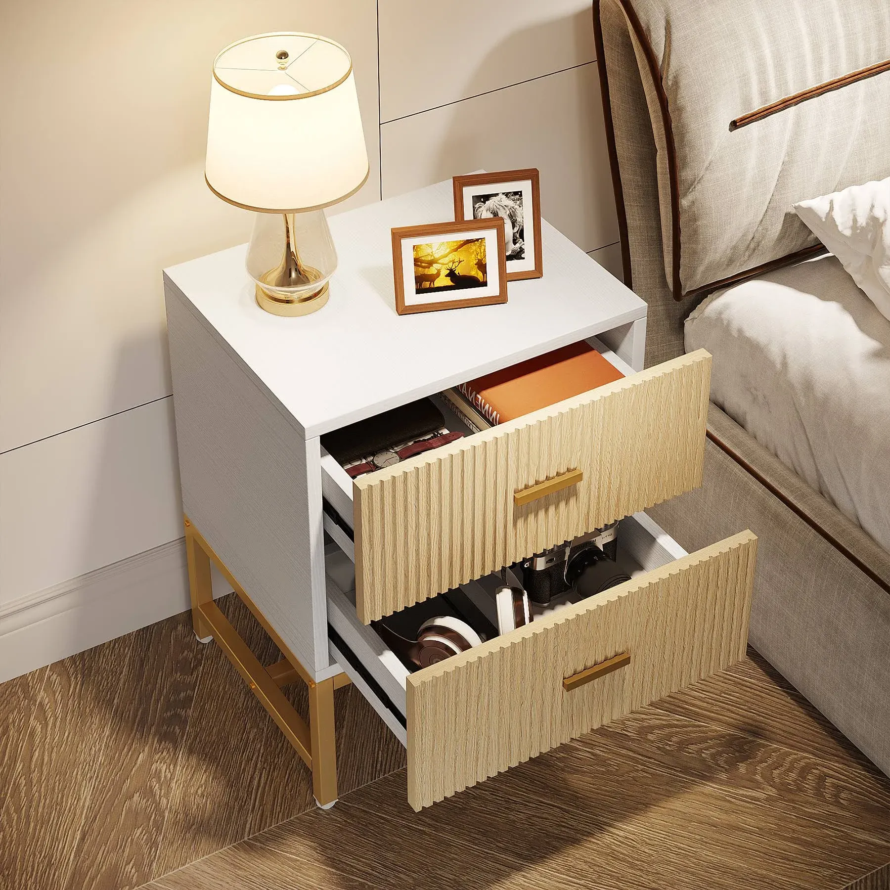 Tribesigns Nightstand with 2-Drawer, Bed Side Table with Storage Cabinet End ...