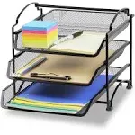 Simple Houseware 3 Tier Stackable Desktop Document Letter Tray Organizer, Black