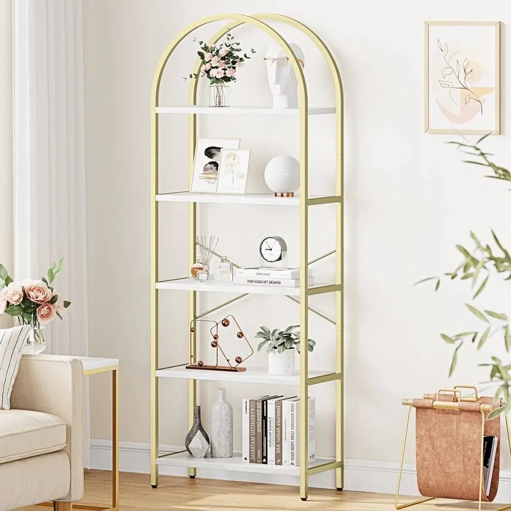 IDEALHOUSE 5 Tier Arched Bookshelf Display Racks Tall Standing Bookshelves