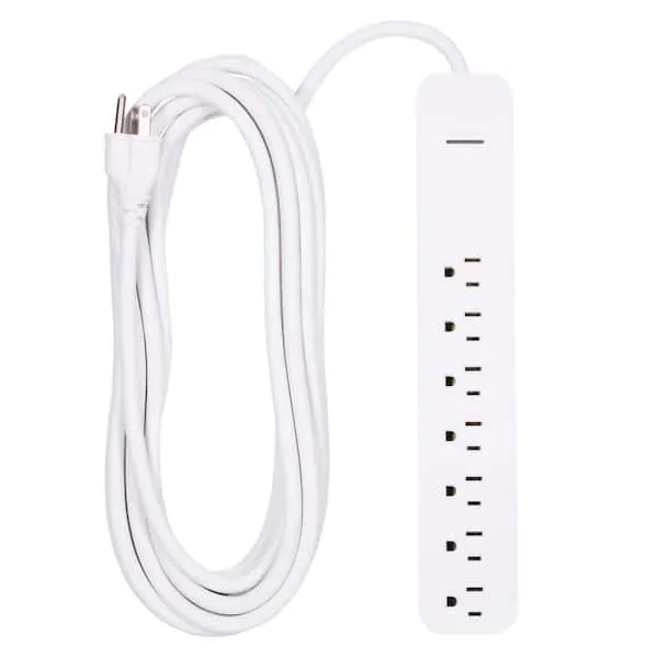 GE Pro 7-Outlet Surge Protector, 25 Ft Extension Cord, 1080 Joules, Power Strip, Protected Indicator Light, Integrated Circuit Breaker, Wall Mount, UL Listed, White, 36361