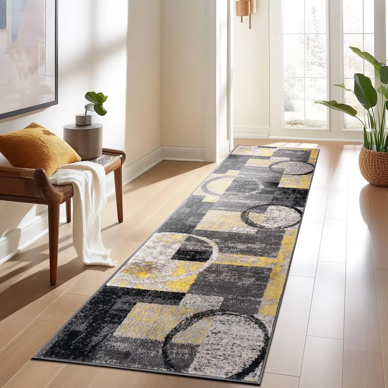 Rugshop Contemporary Abstract Circle Design Soft Runner Rug 2' x 7'2" Yellow