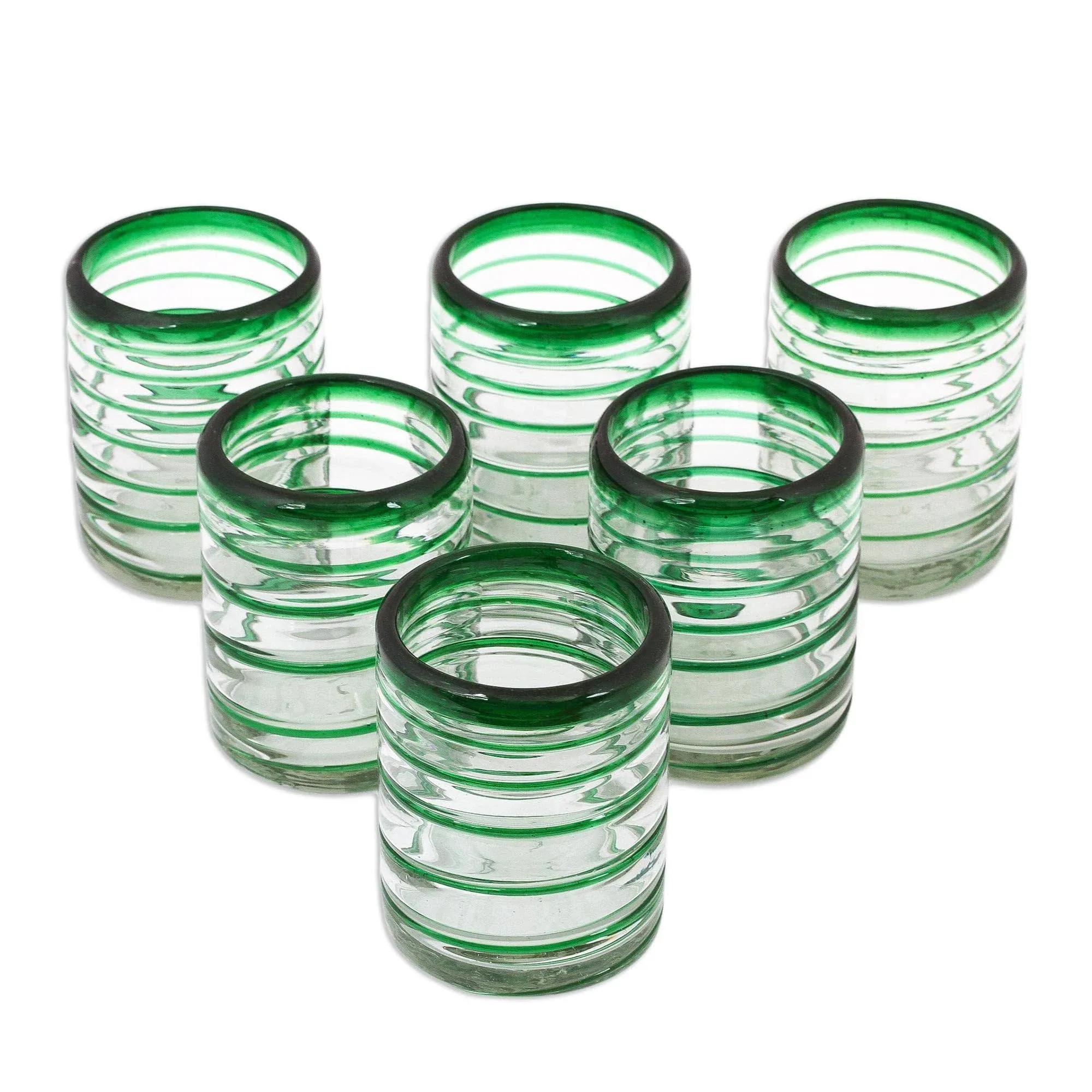 Emerald Spiral Hand-Blown Glass Tumbler - Set of 6