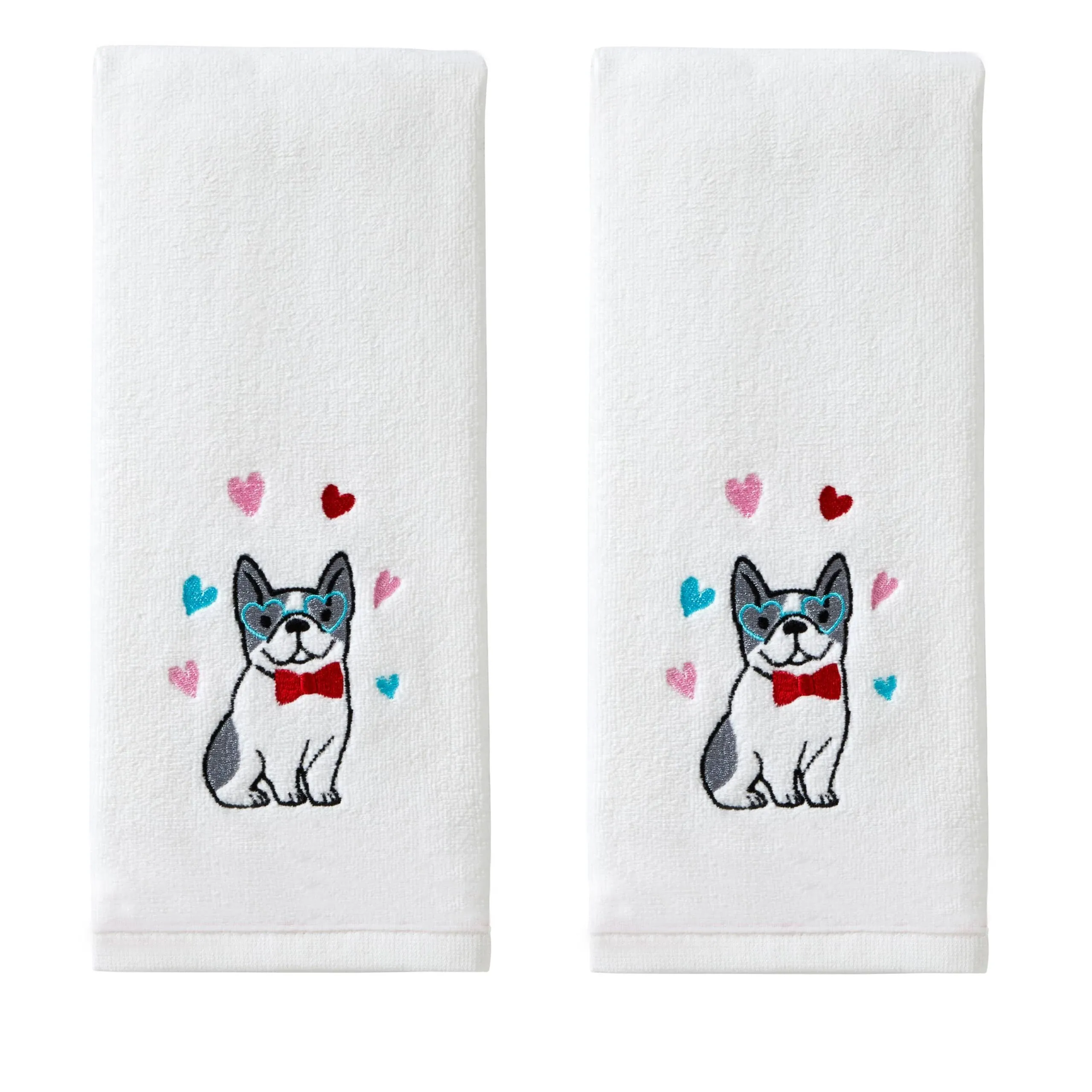 SKL Home Puppy Love 2-Piece Hand Towel Set, White