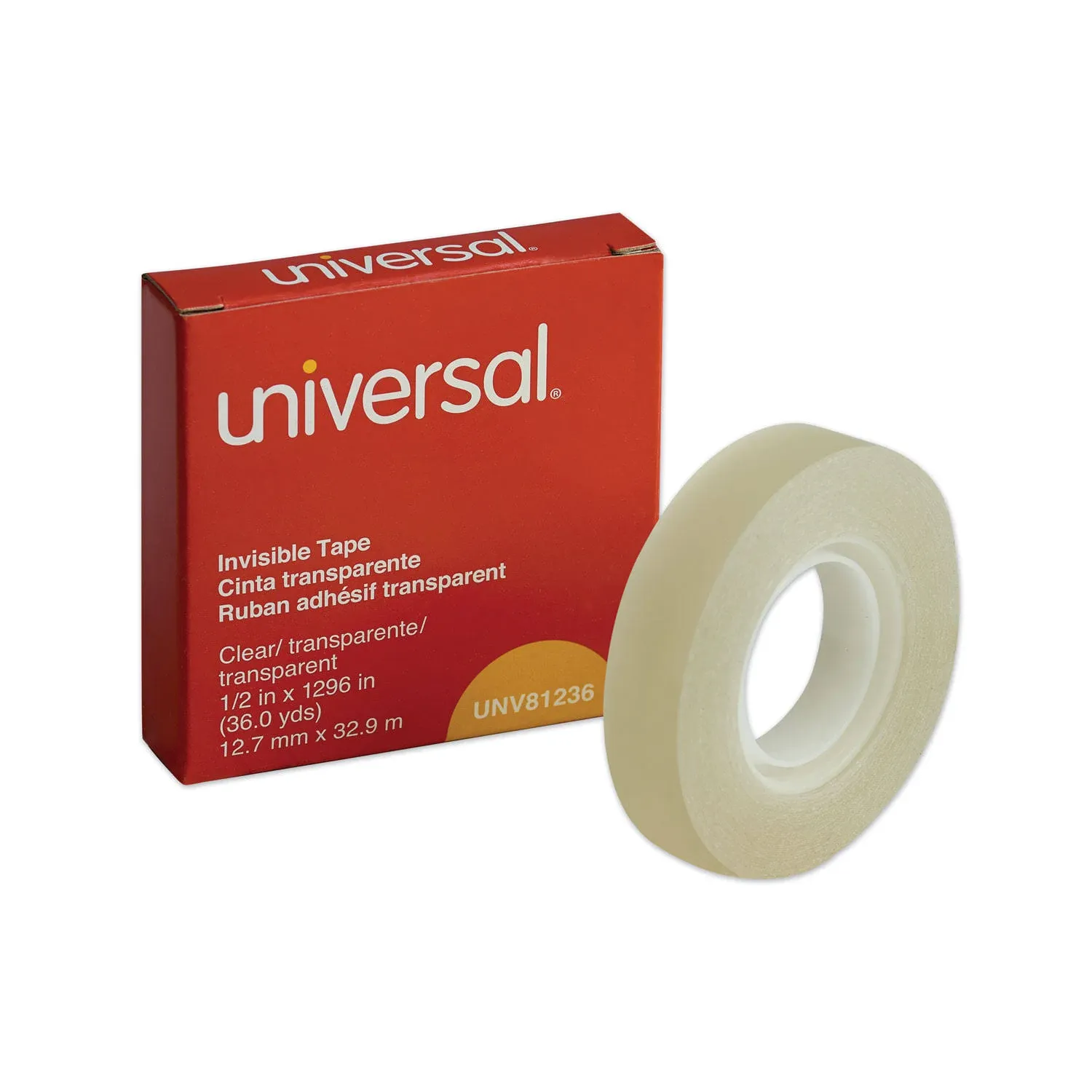 Universal 81236 Invisible Tape, 1/2-Inch x 1296-Inch, 1-Inch Core, Matte Clear, 1/Roll