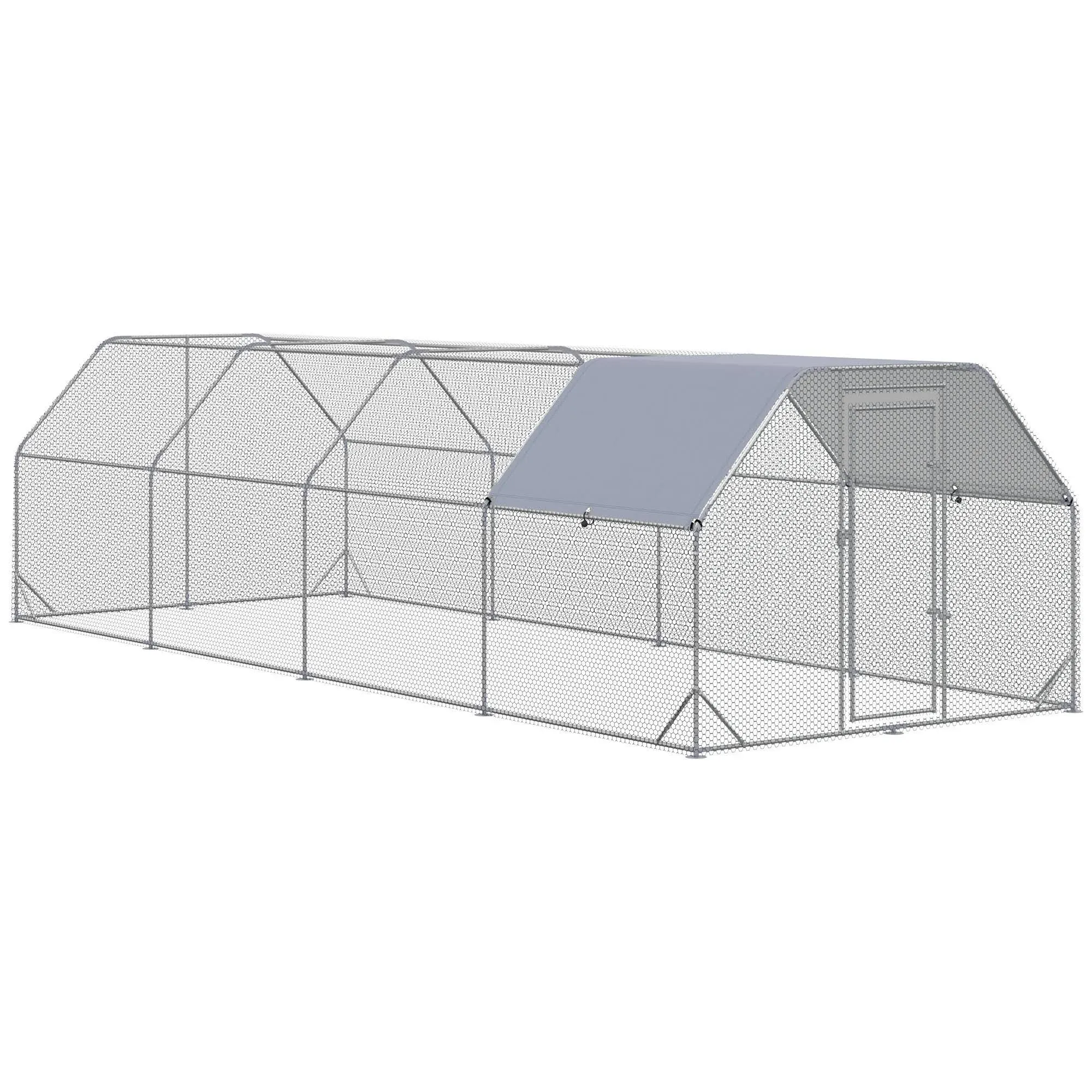 PawHut Metal Chicken Coop Run with Cover, Walk-In Outdoor Pen, Fence Cage Hen House for Yard