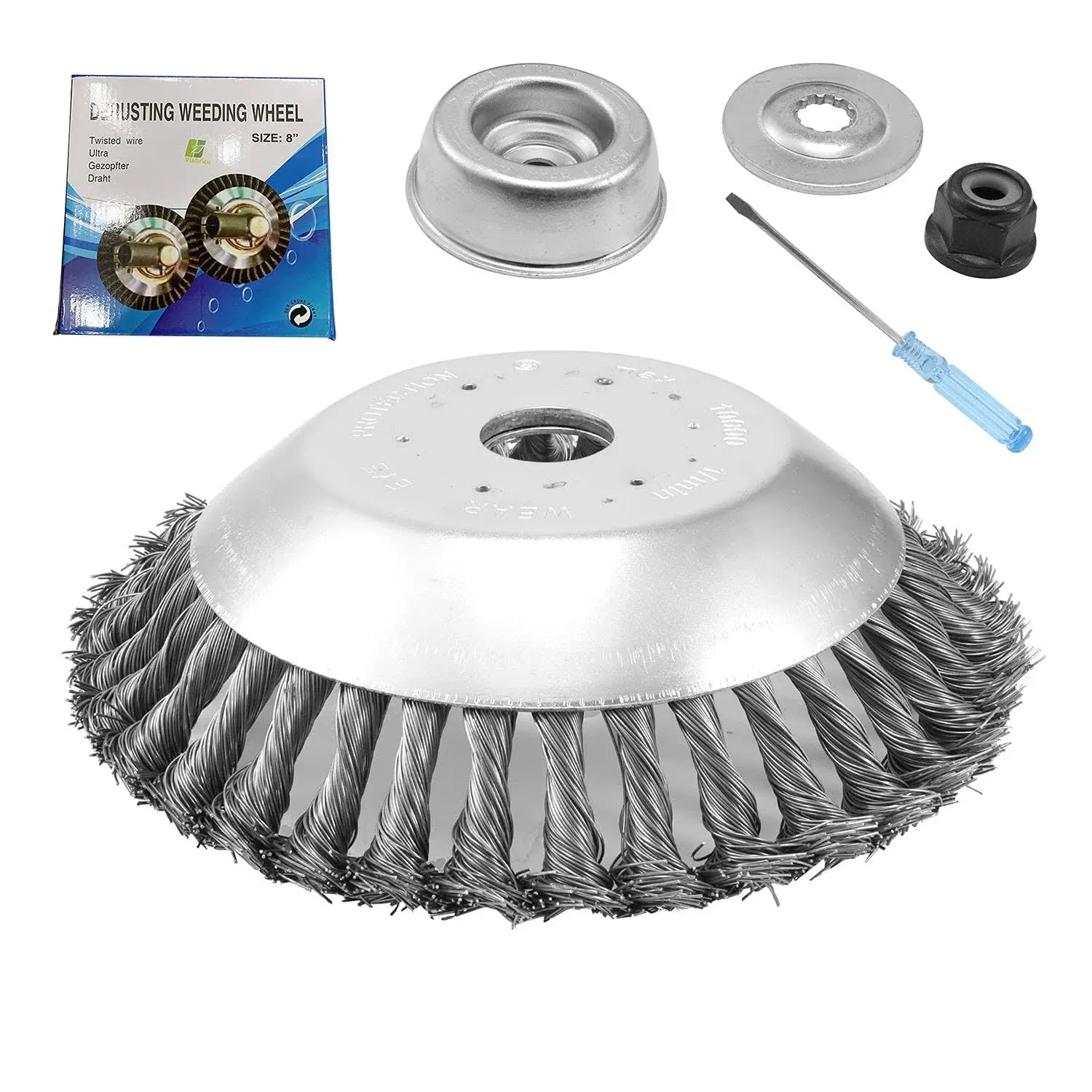 8 Inch Unbreakable Wired Trimmer Blade, Steel Wire Cutter Trimmer Head, Wire Rotary Brush Weed Trimmer Head, Weed Eater Head with Adapter Kit for Moss Grass Rust Removal