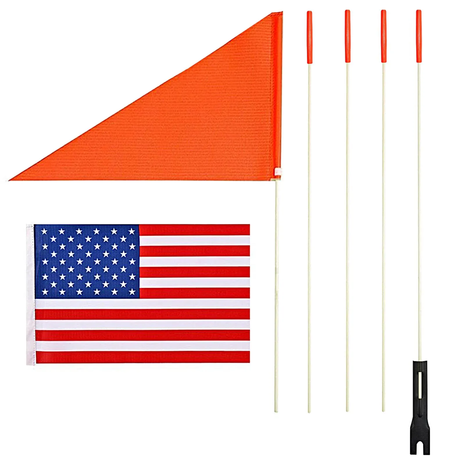 Bike Safety Flag USA Flag 6 Foot Heavy Duty Fiberglass Pole Polyester Full Color Tear-Resistant Waterproof Flag Orange Safety Flag Bicycle Flag and American Flag