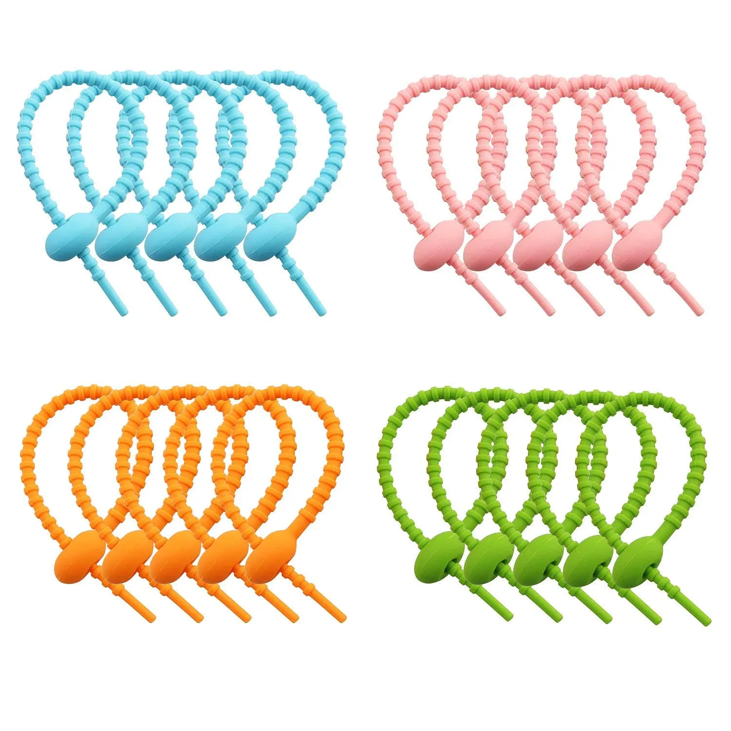 Tegg Twist Tie 20pcs Colorful Reusable Silicone Cable Tie Straps Zip Ties ...