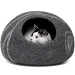 MEOWFIA Premium Felt Cat Bed Cave (Medium) - Handmade 100% Merino Wool Bed for Cats and Kittens, Dark Grey