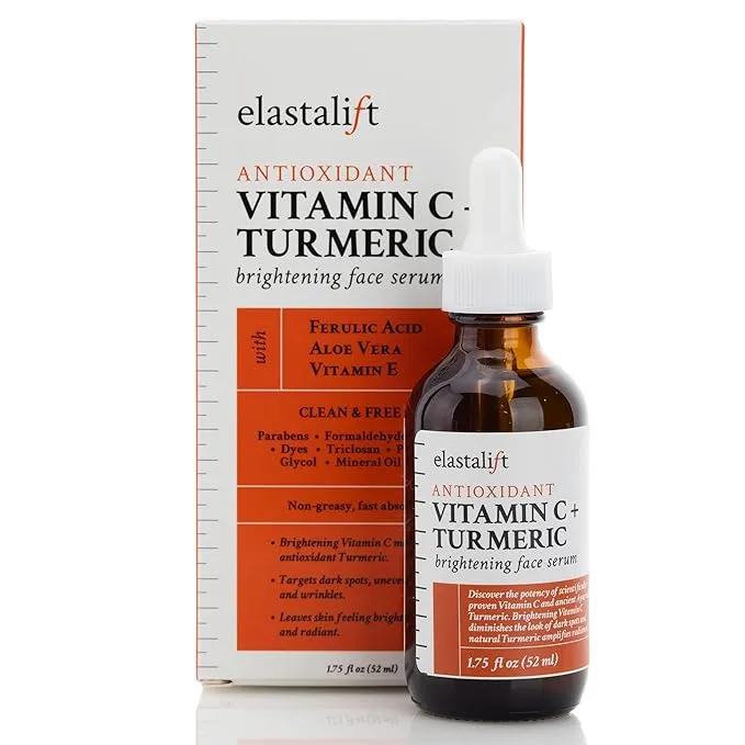 Elastalift Concentrated Vitamin C + Turmeric Oil Anti Aging Facial Serum Skin Care Booster - Promote Clear & Brighten Skin Tone - Hydrate Dry Skin, Fight Redness, Restore Skin Strength - 1.75 Fl Oz