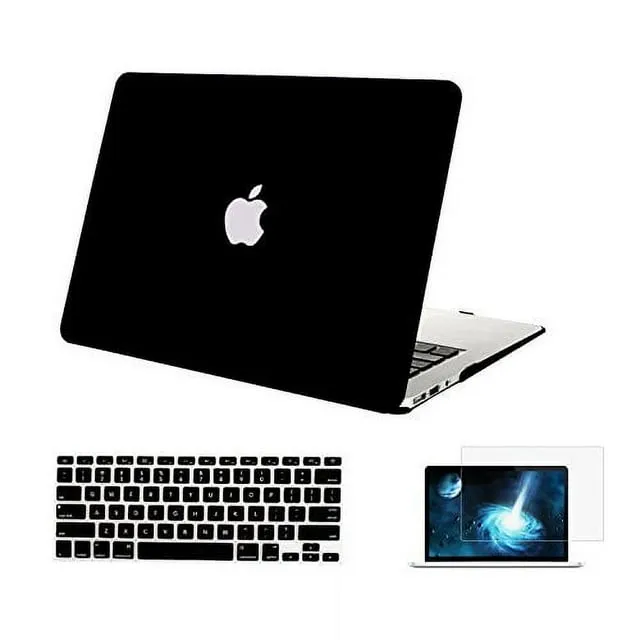 Mosiso Plastic Hard Case with Keyboard Cover with Screen Protector for MacBook Air 13 inch (Models: A1369 and A1466), Black