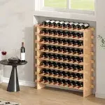 VEVOR 72 Bottle Stackable Modular Wine Rack, 8-Tier Solid Bamboo Wood Storage Racks, Floor Freestanding Wines Holder Display Shelf, Wobble-Free Shelves for Kitchen, Bar, and Cellar (Natural Color)