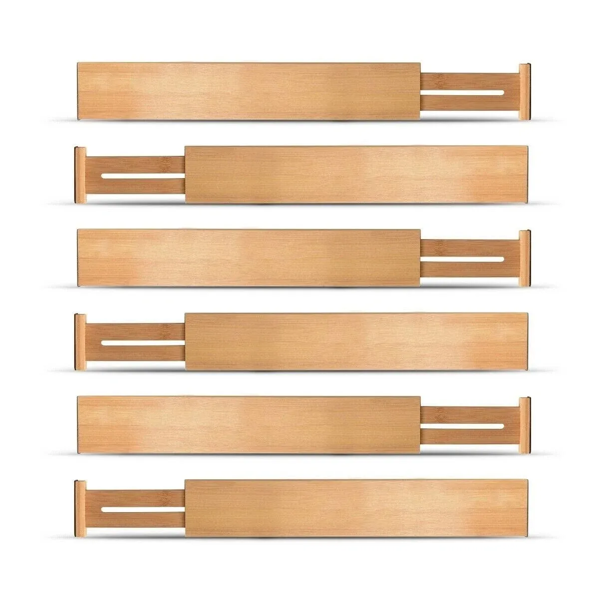 Bamboo Adjustable Drawer Dividers - Expandable Utensil Organizer Separators for Kitchen, Dresser, Bedroom, Bathroom and Office, Set of 6 (2.6 Tall, 17.5-22 Inch Long)