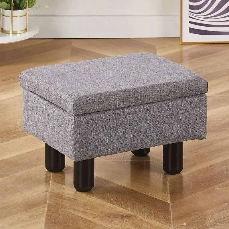 Linen Small Foot Stool Ottomans Multifunctiona<wbr/>l Footrest Storage Ottoman Upholst