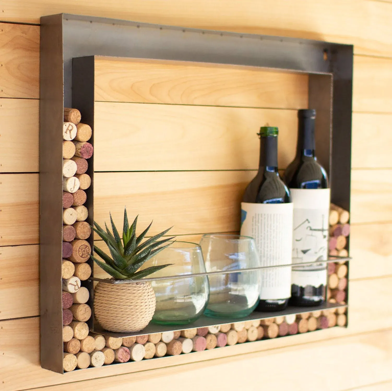 Kalalou Metal Wall Bar and Wine Cork Holder