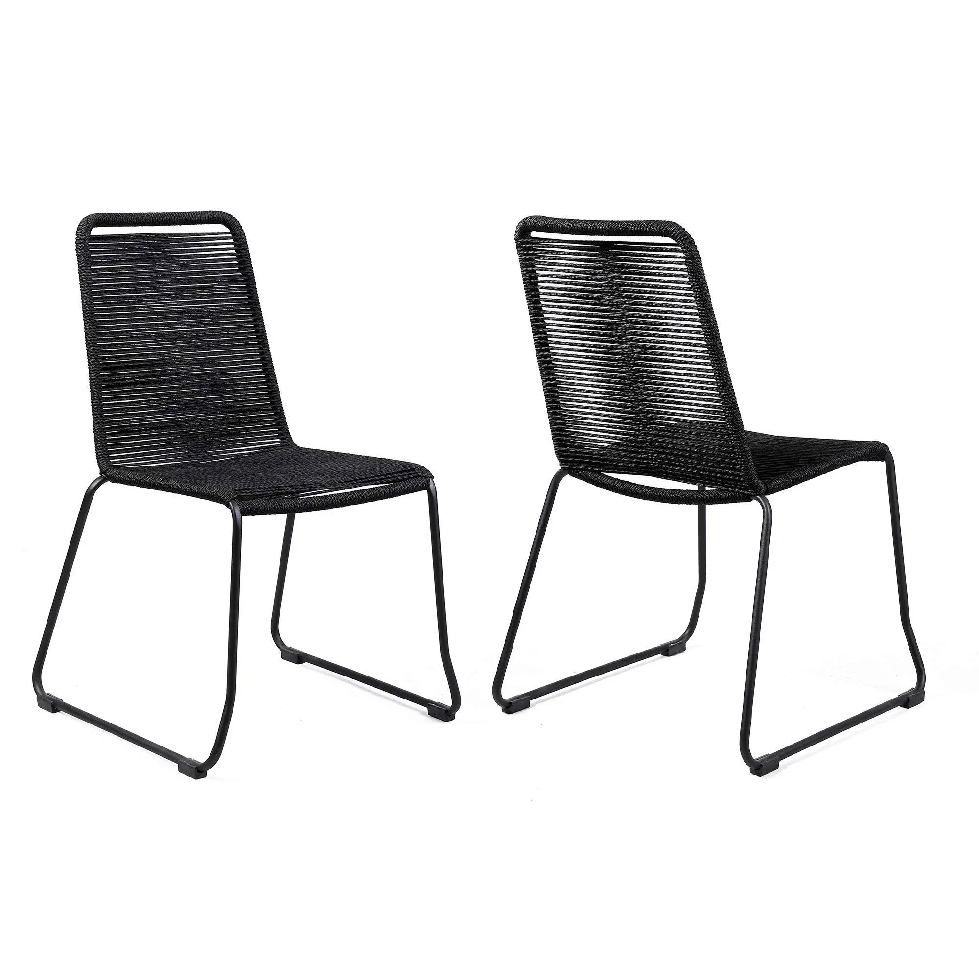 Armen Living Shasta Set of 2 Stackable Black Steel Frame Stationary Dining Chair ...