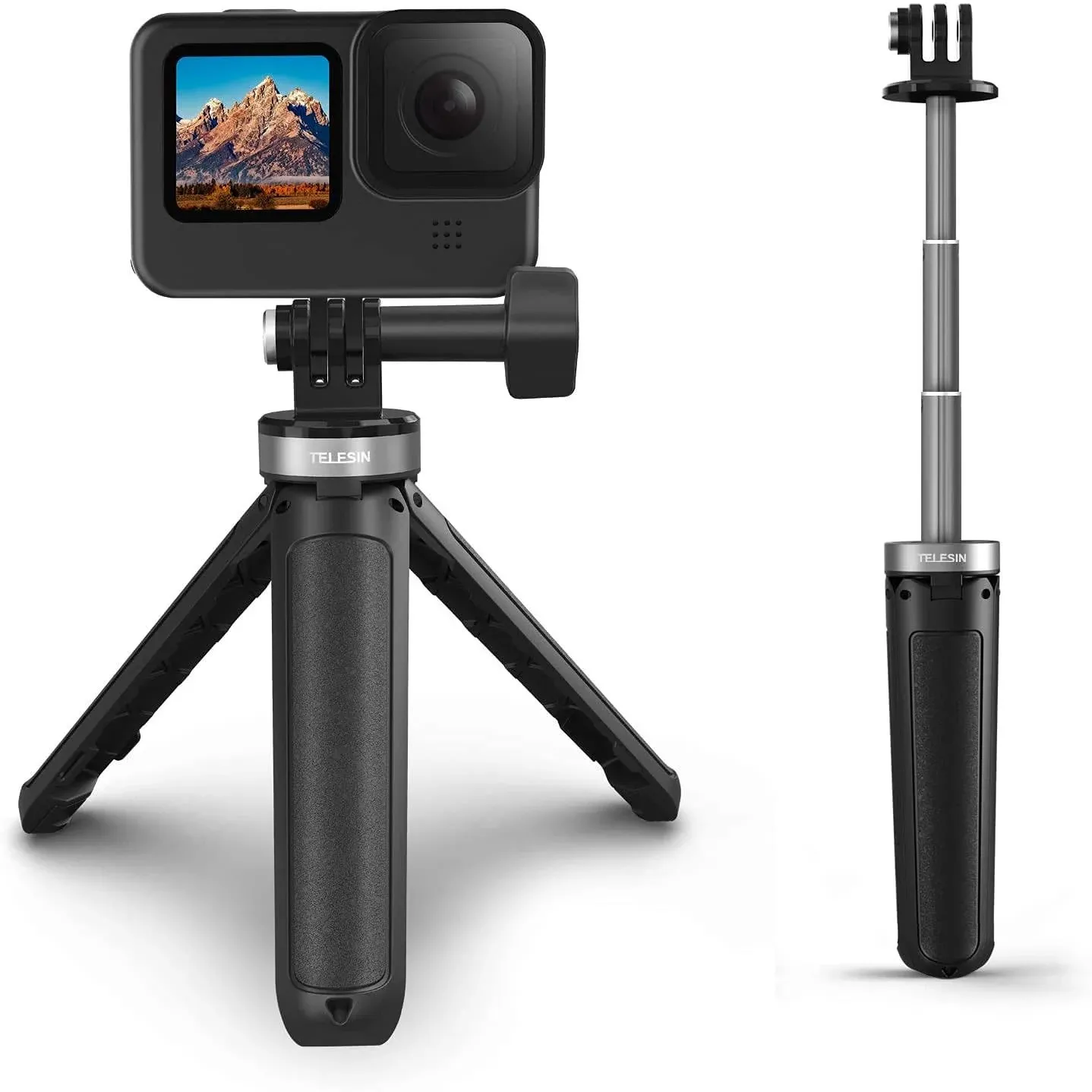 TELESIN Mini Tripod Selfie Stick Pole, Extendable Portable Camera Tripod Stand for GoPro Max Hero 13 12 11 10 9 8 7 6 5 Insta360 X2 X3 Go2 Go3 DJI Action 3 4 5 Accessories