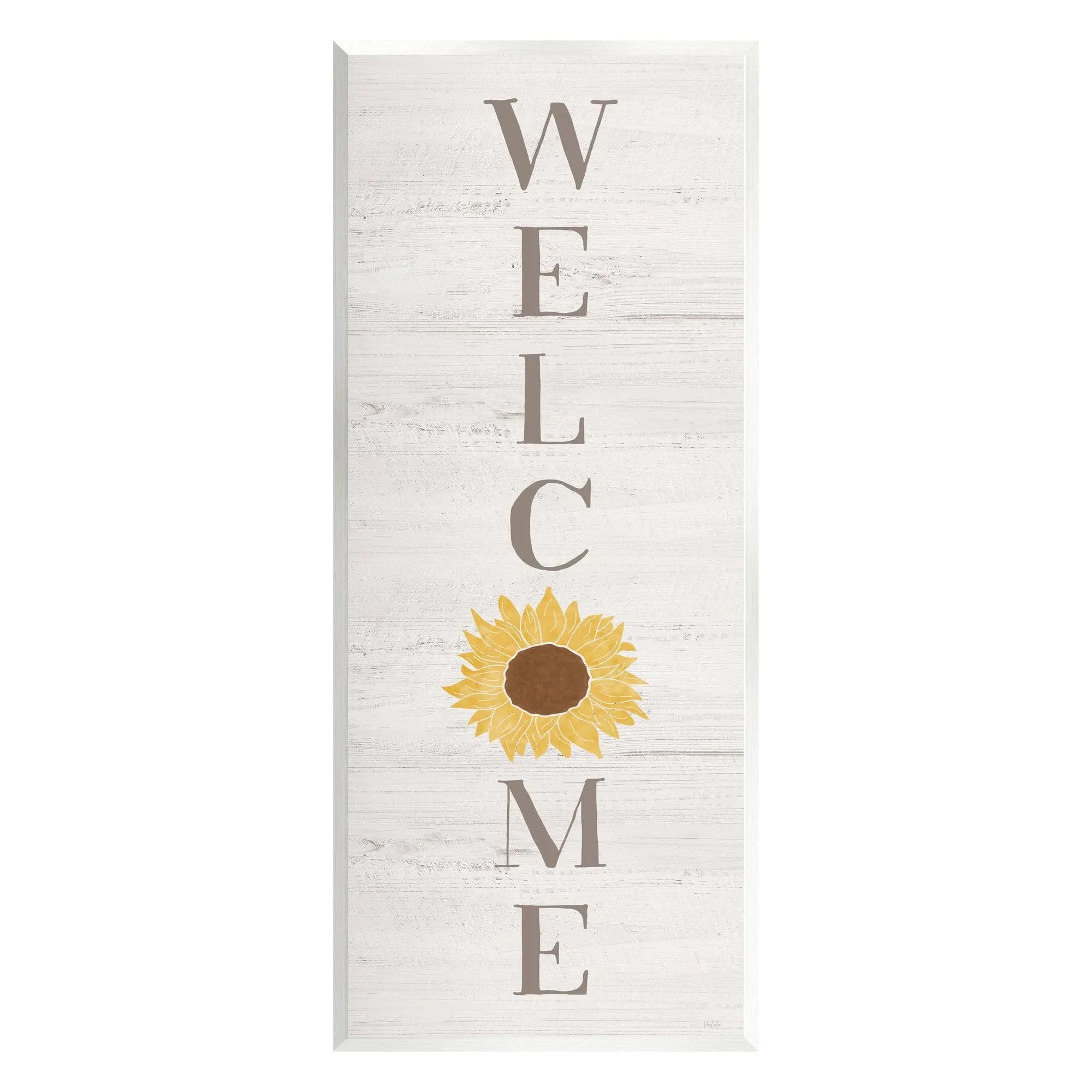 Stupell Industries Vertical Welcome Sign Rustic Sunflower Grain Pattern Wood Wall ...