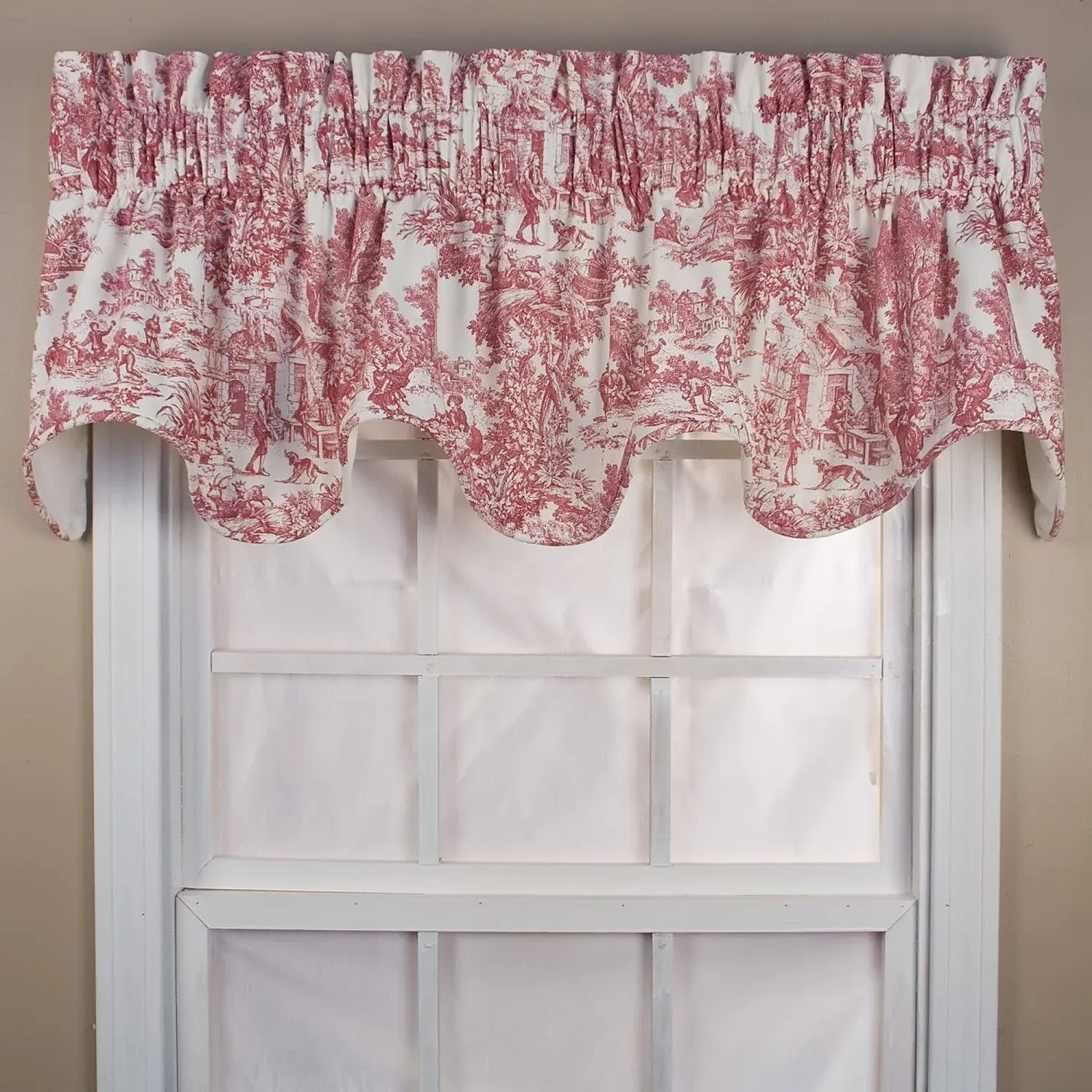 Victoria Park Lined Scallop Valance 70"W x 15"L Red