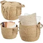 Round Braided Seagrass Woven Storage Basket with Jute Handles - Rope