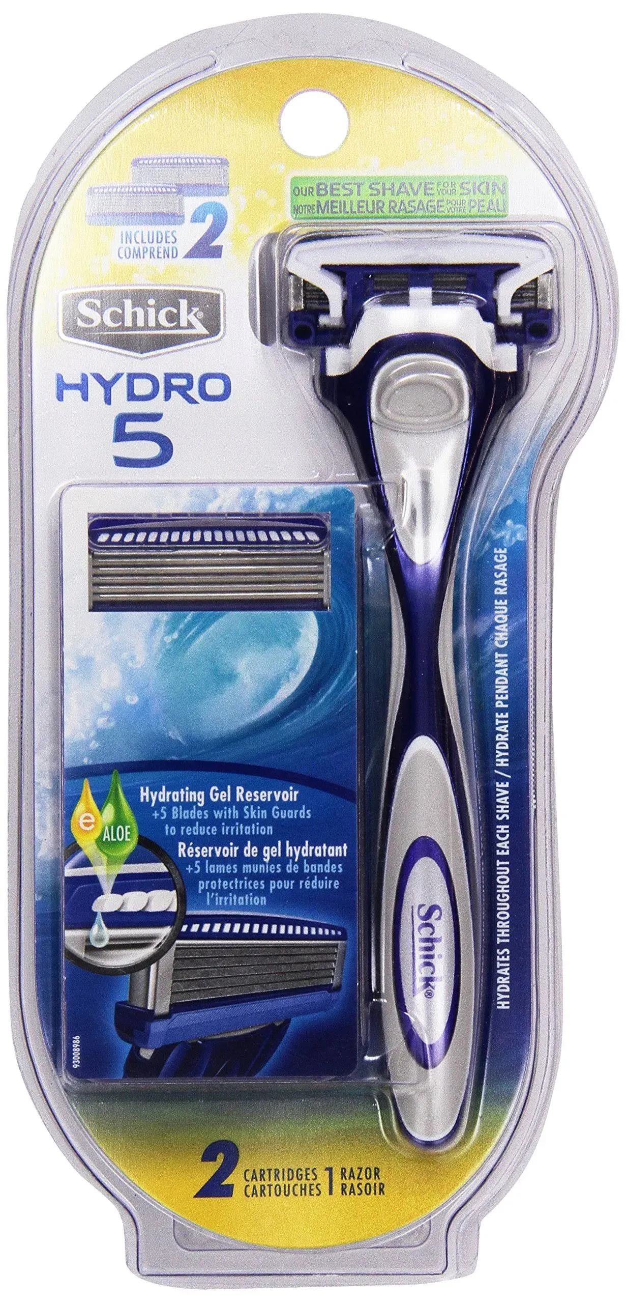 New Schick Hydro 5 Razor With Flip Back Trimmer & Skin Guards + 2 Cartridges 