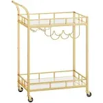 Wine Cart with 2 Mirrored Shelves Gold / 15"D x 26"W x 35.4"H