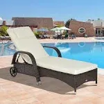 Outsunny Outdoor Rattan Wicker Poolside Chaise Lounge Chair with Adjustable Backrest - Mixed Brown