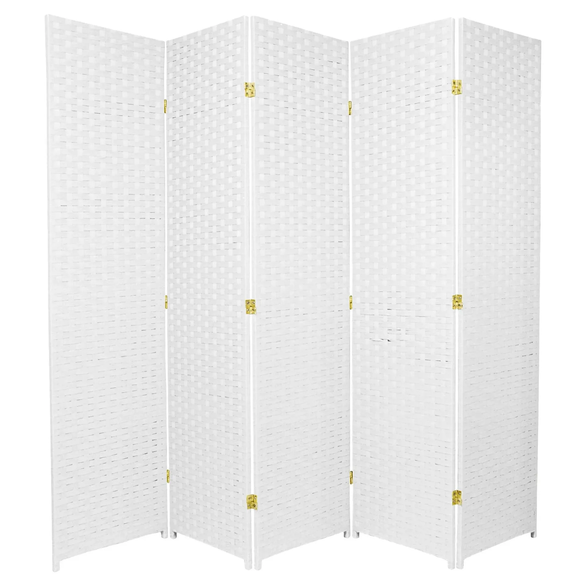 Oriental Furniture 6 ft. Tall Woven Fiber Room Divider - 5 Panel - White