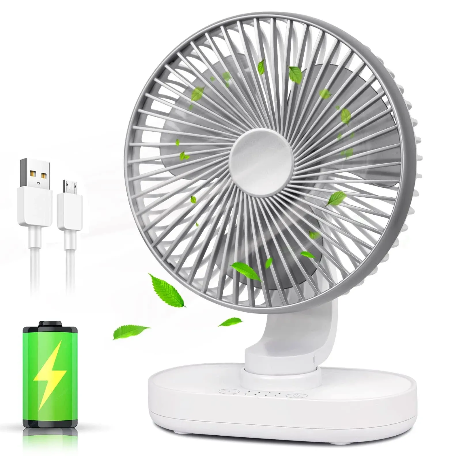 CONBOLA Small Oscillating Desk Fan 9&#034; Portable Table Fan Rechargeable USB Bat...