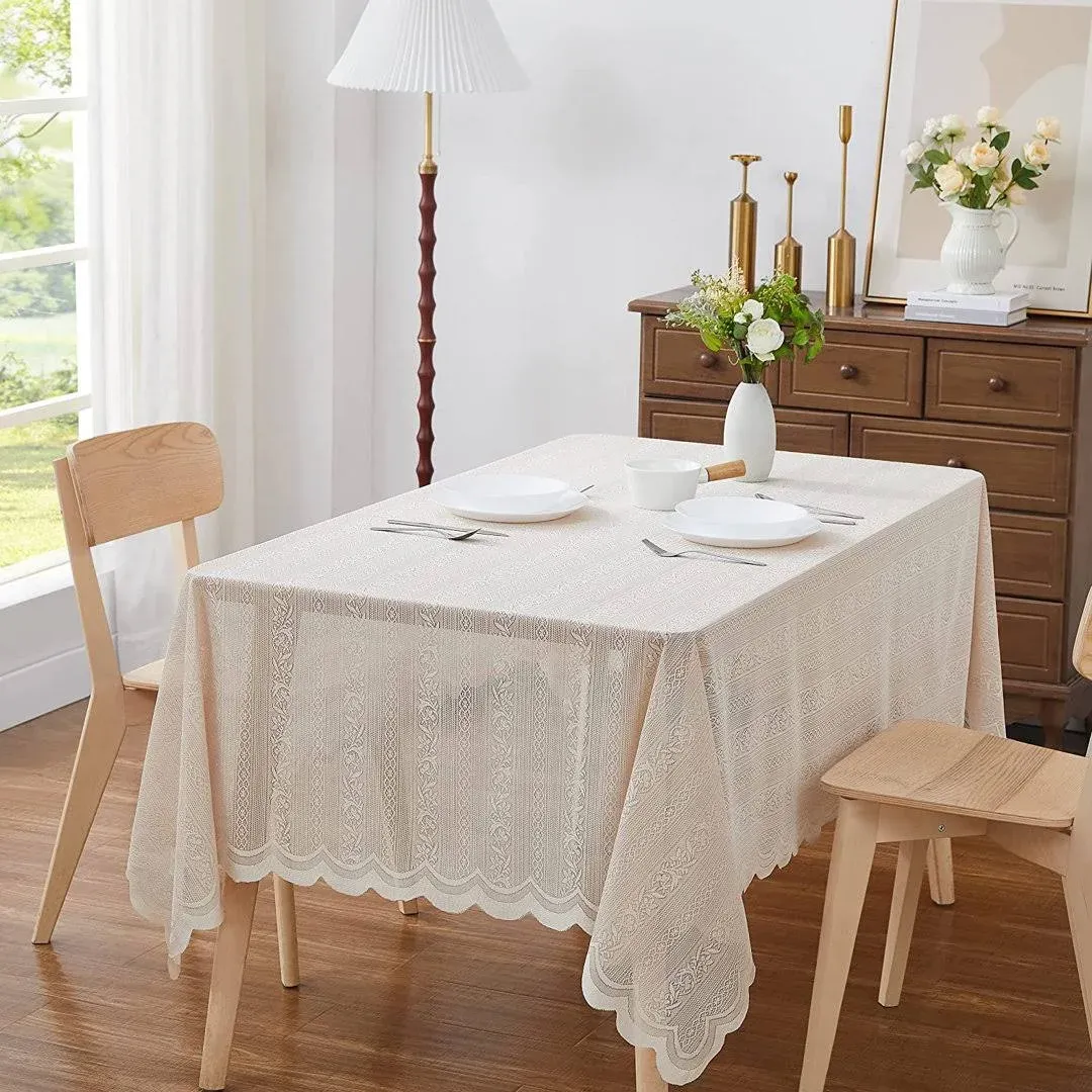 Lace Rectangular Tablecloth in 3 Sizes and Ivory, Linen and White Colors Charlton ...