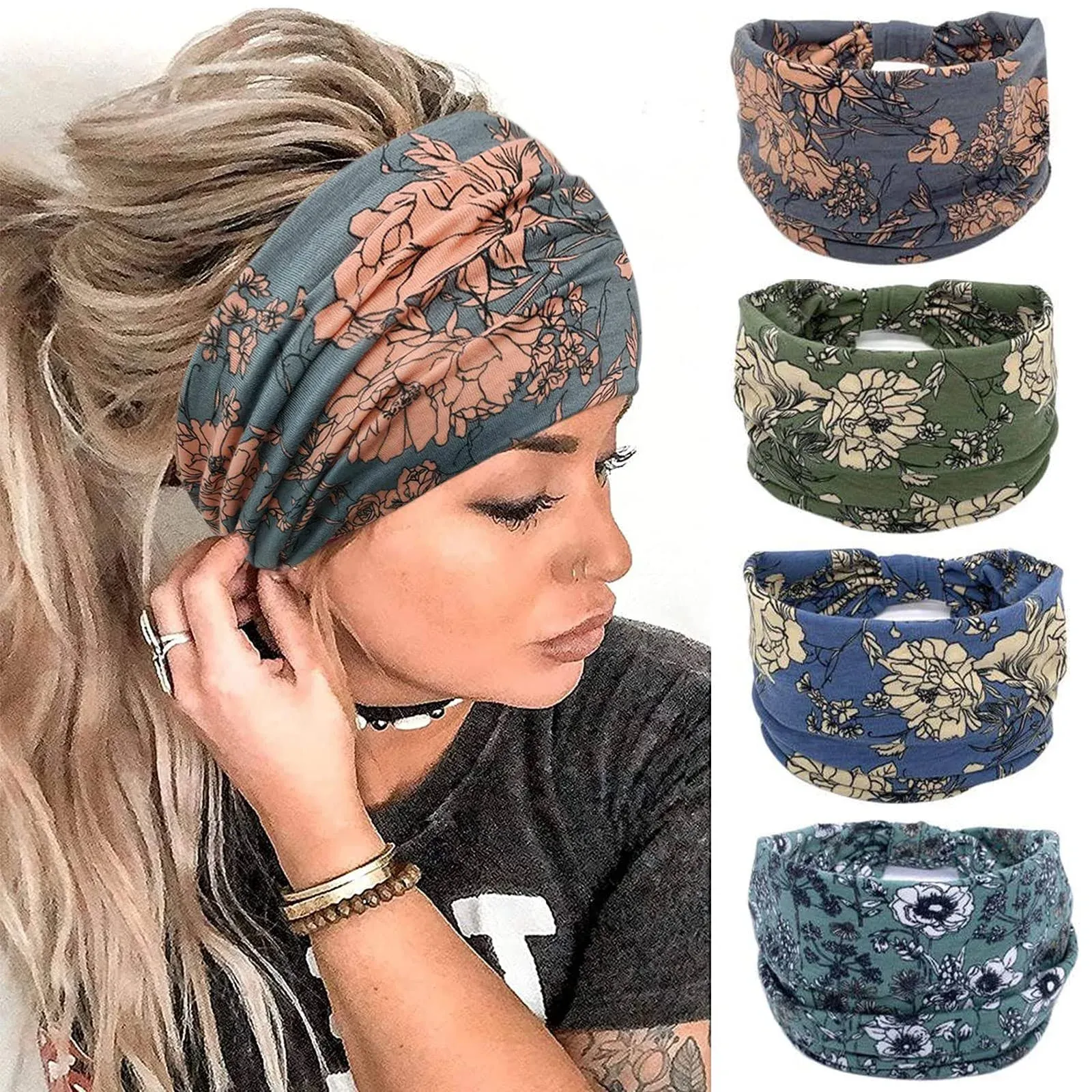 Women's Boho Knotted Wide Headbands (4 Pack)