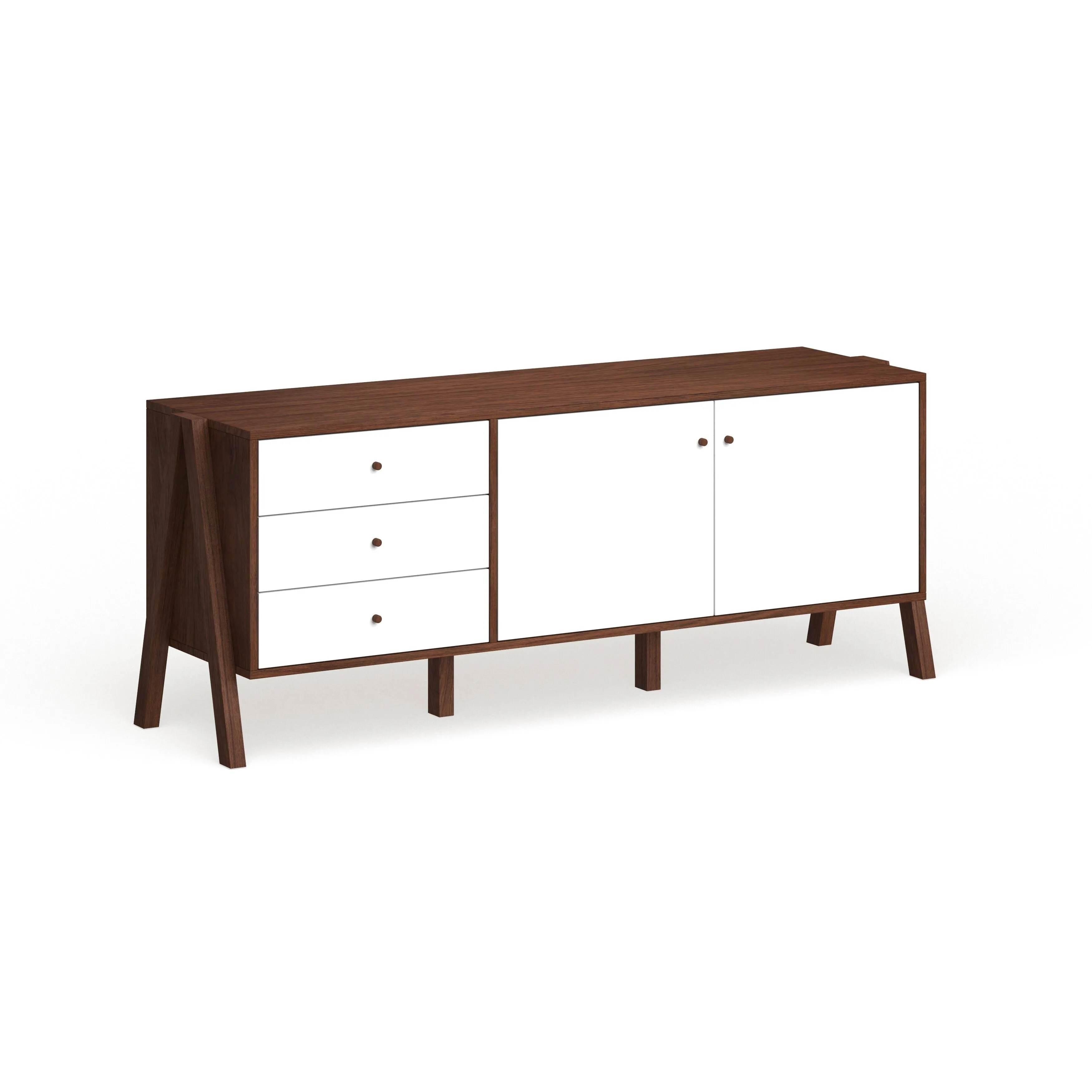 65-inch TV-Stand Sideboard Buffet Cabinet Console Table Mid-Century Brown/White