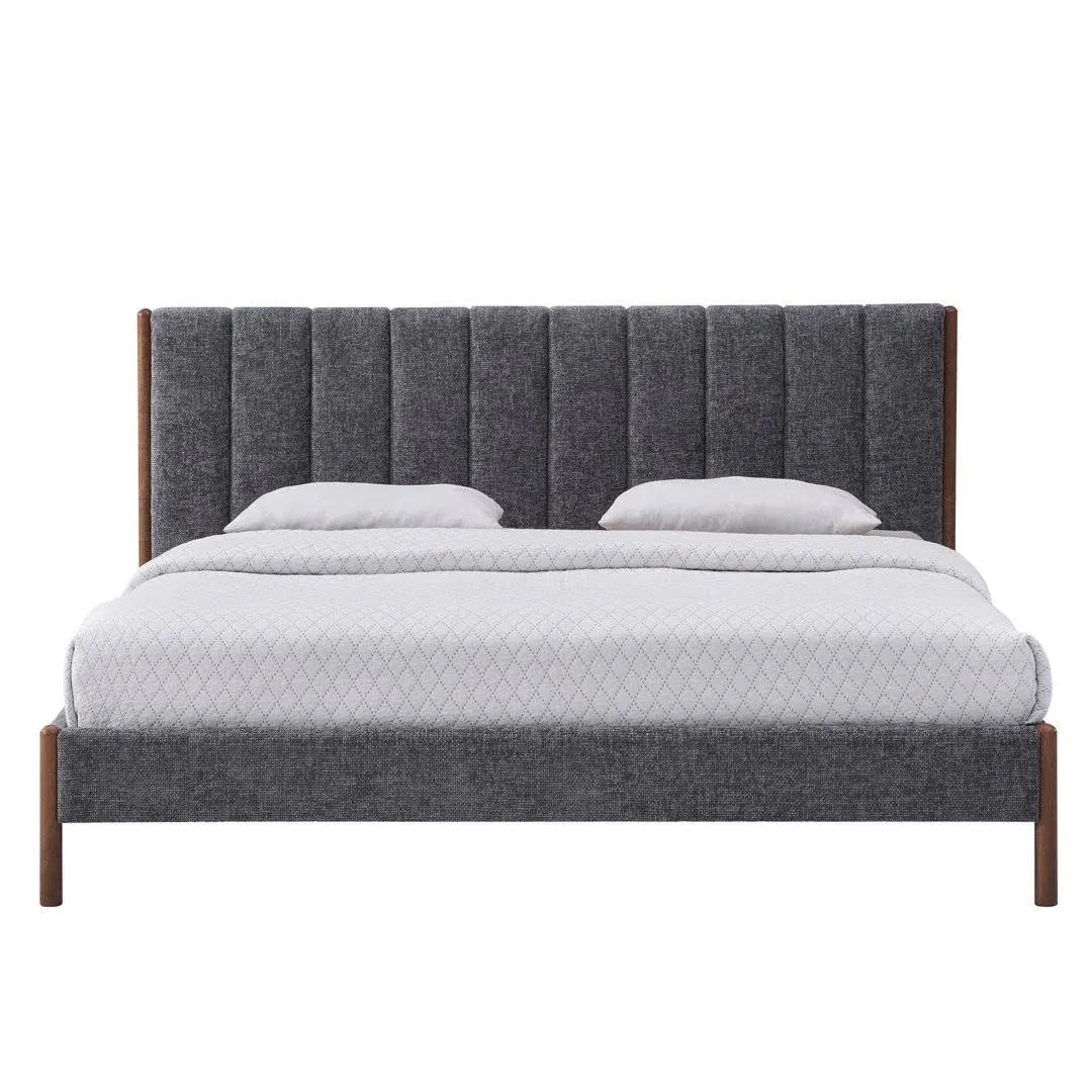 Omax Decor Exton Upholstered Platform King Bed in Dark Gray Fabric