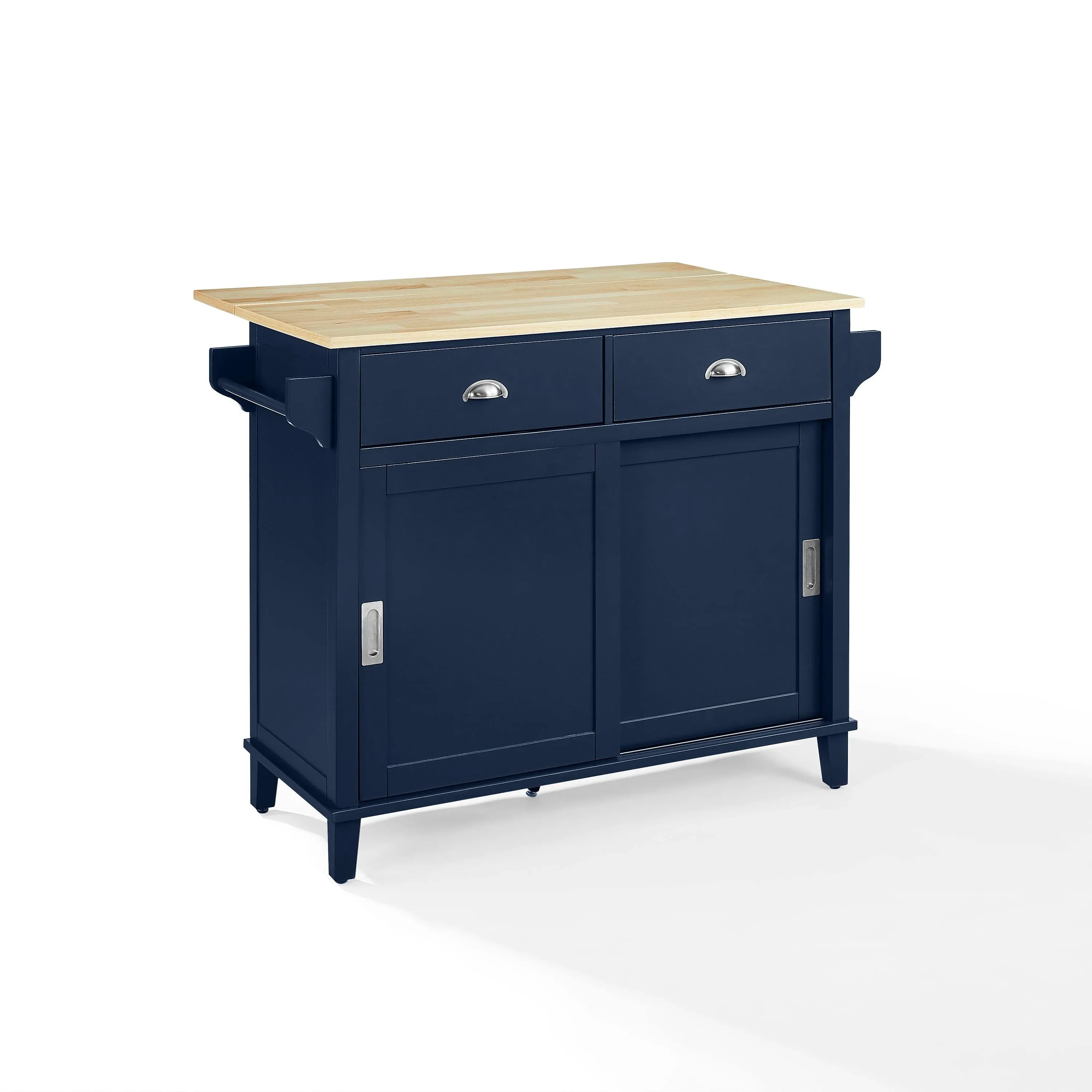 Crosley Furniture Cora Drop Leaf Traditional Wood Kitchen Island in Navy