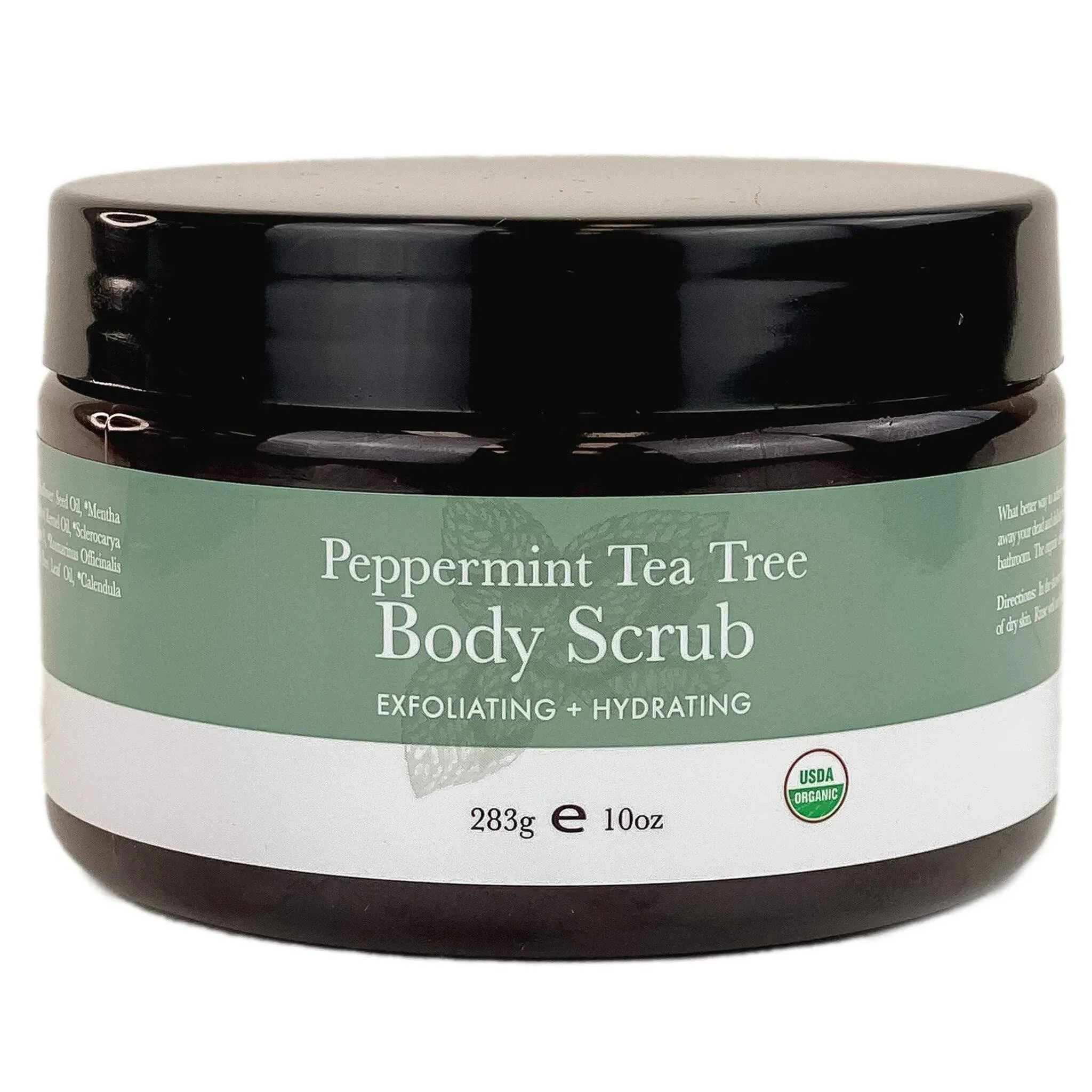 Peppermint Tea Tree Organic Body Scrub - USA Made Sugar Scrub with Natural Ingredients, Moisturizing Body & Foot Exfoliator for Dry and Sensitive Skin, Removes Dead Skin Cells & Reduces Ingrown Hair