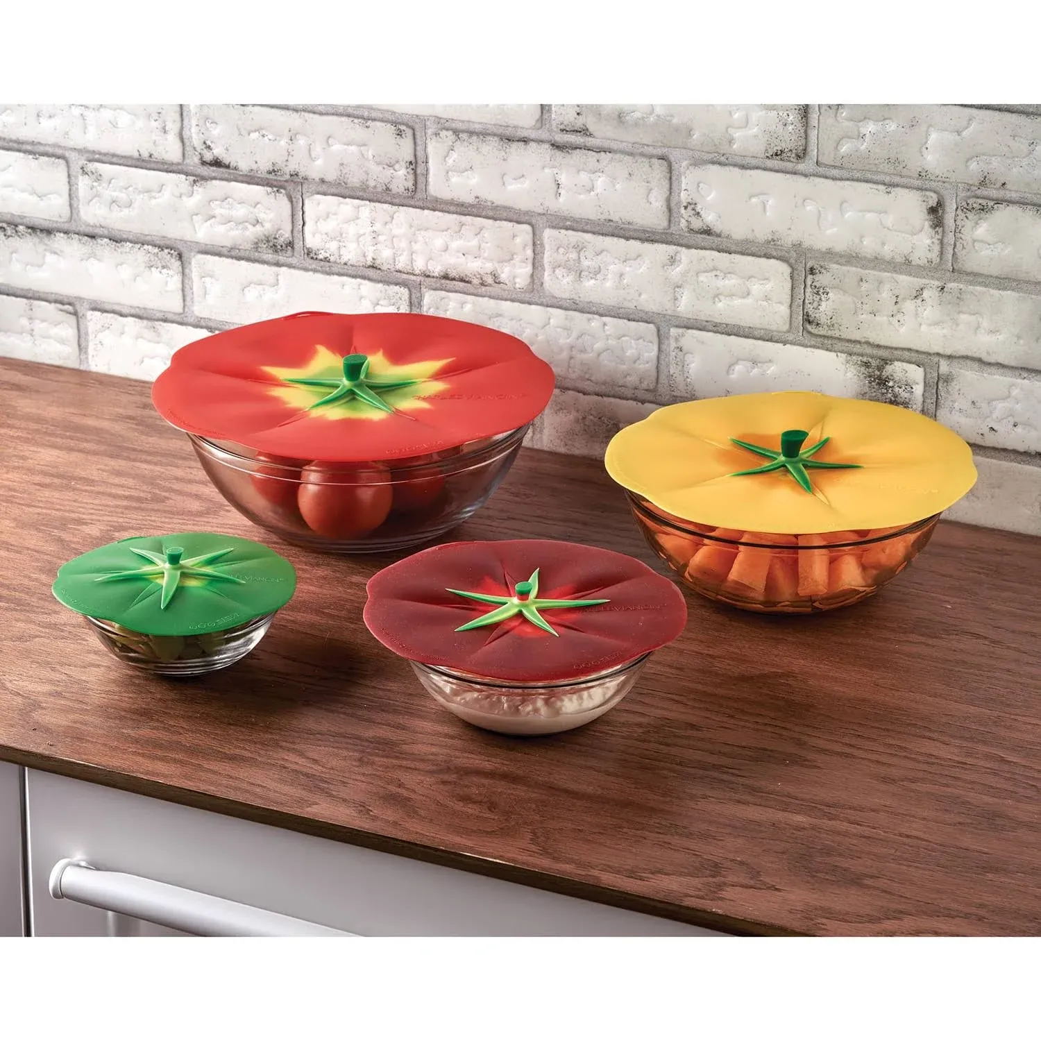 Tomato Lid Set 4 Silicone Lids Food Storage Cooking Airtight Seal Smooth Rim