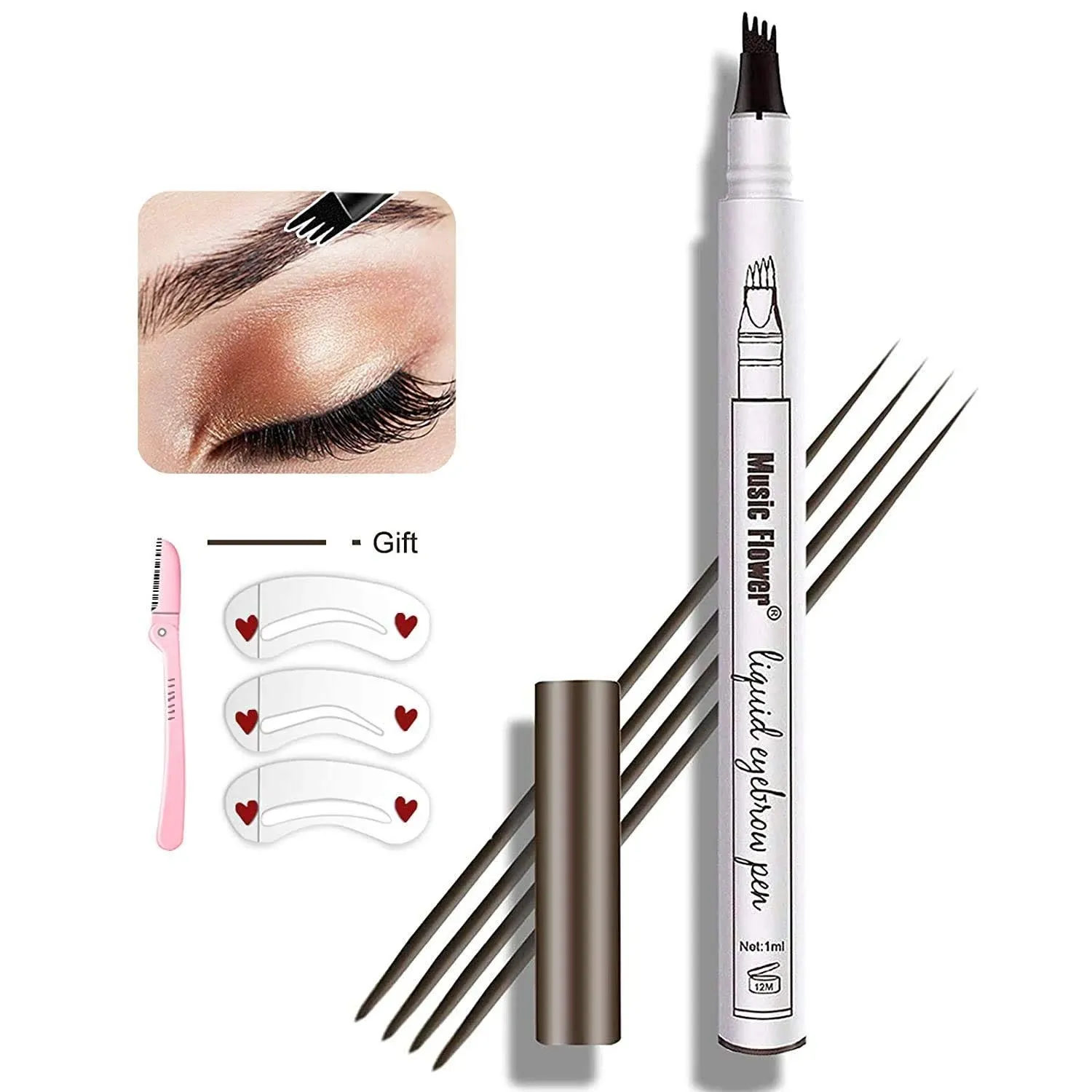 Eyebrow Pen,moonkong 4 Point Eyebrow Pencil Waterproof Eye Brown Makeu