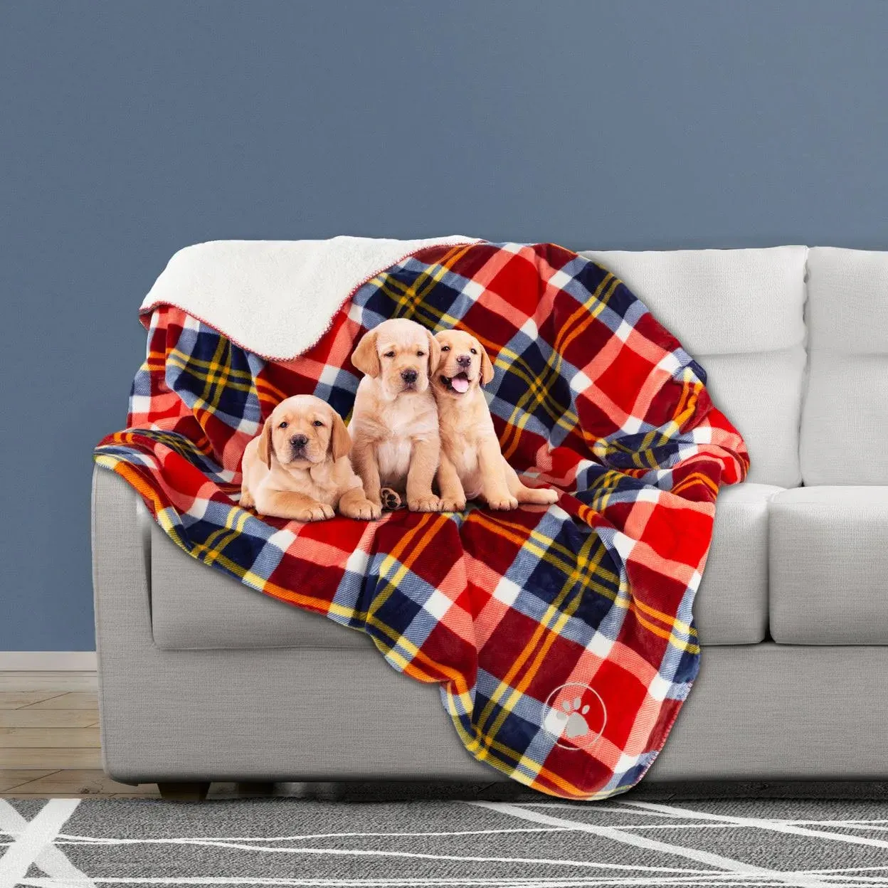 Waterproof Pet Blanket - 50x60 Reversible Plaid Dog Throw Protects Couch, Car...