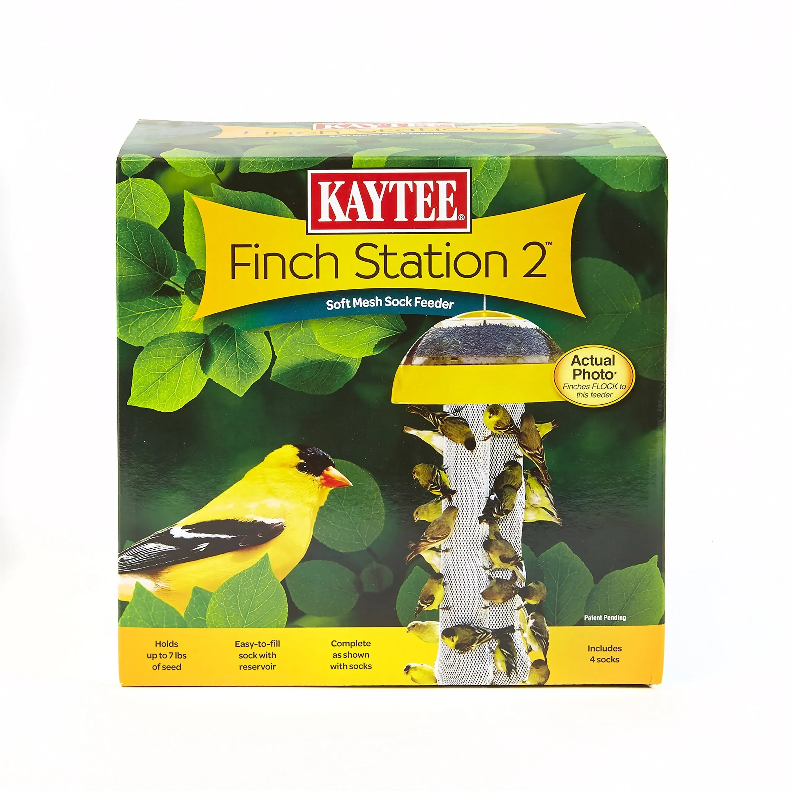 Kaytee Wild Bird Finch Station 2 Soft Mesh Sock Feeder, Includes, Yellow, 4 Socks