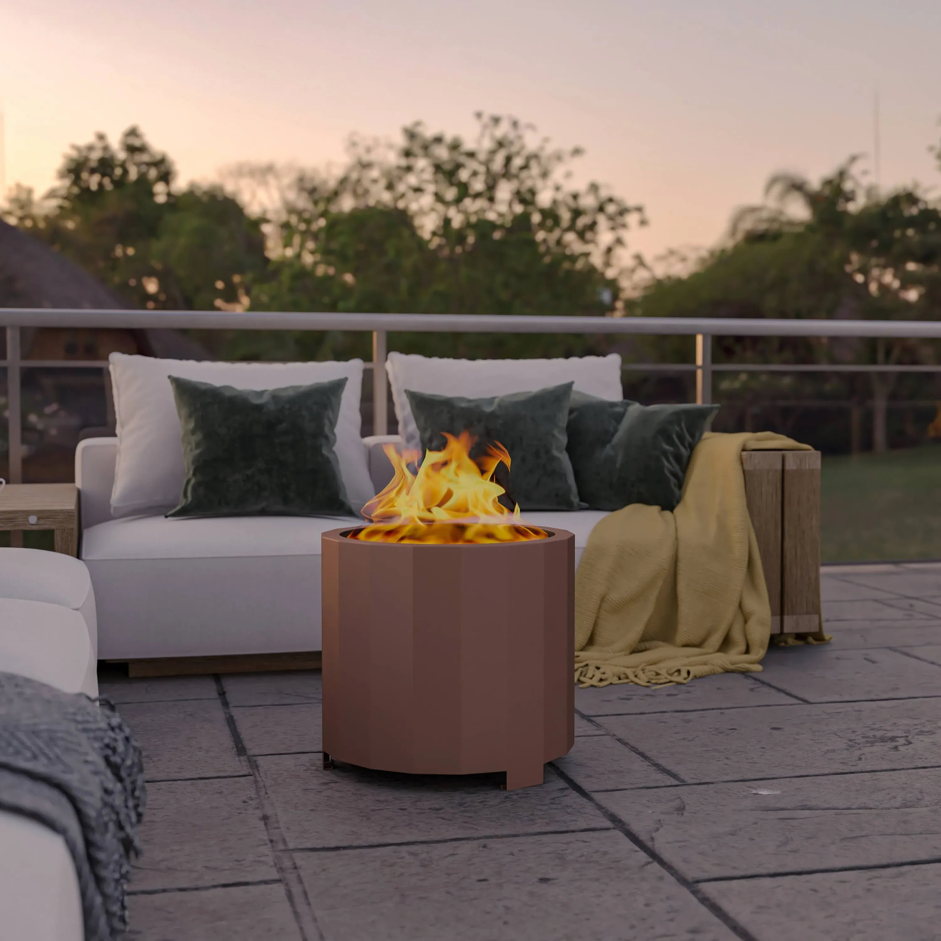 Flash Furniture BLN-HY-B-2201FP-02PC-19-5-BRZ-GG 19.5" Dia. Bronze Double Wall Steel Smokeless Titus Fire Pit