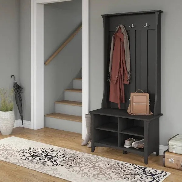 Salinas Hall Tree with Shoe Storage Bench in Vintage Black - Engineered Wood