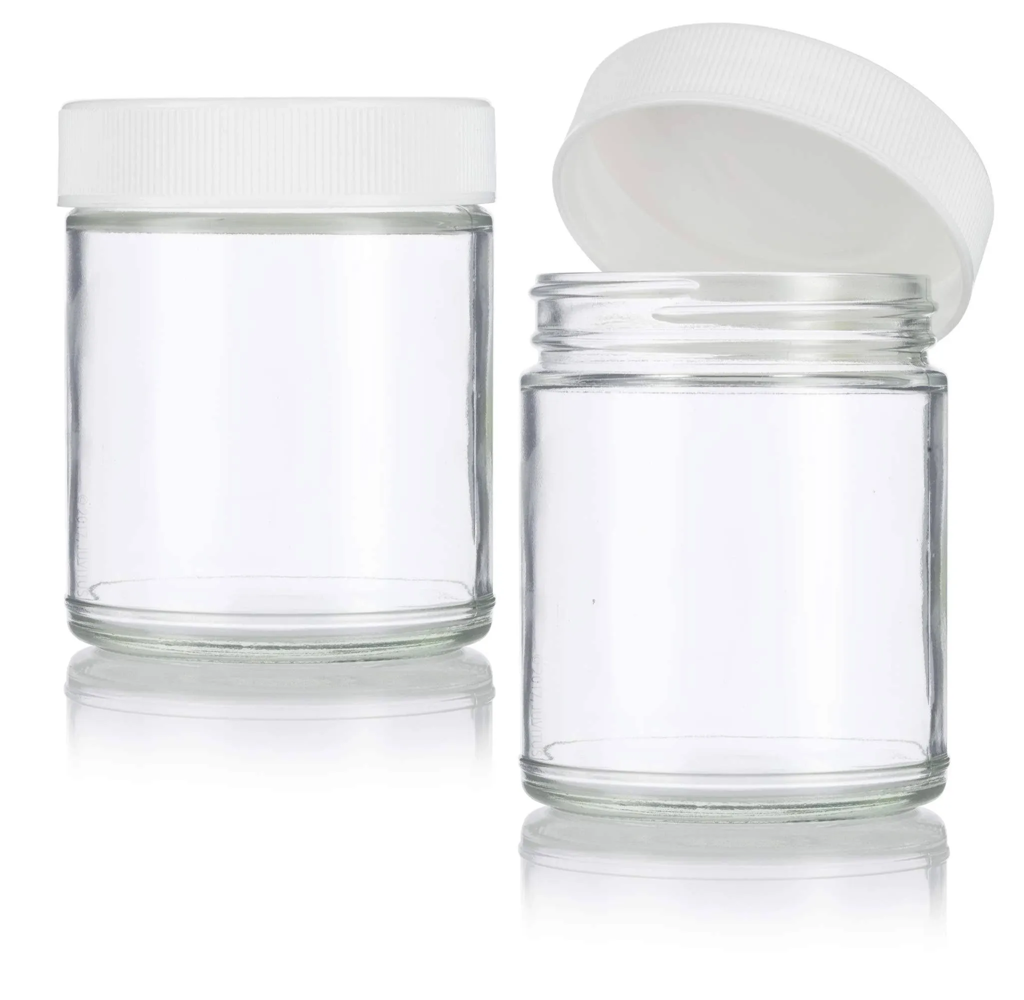 9 oz Clear Glass Straight Sided Jar with Foam Lined Lids (2 Pack)