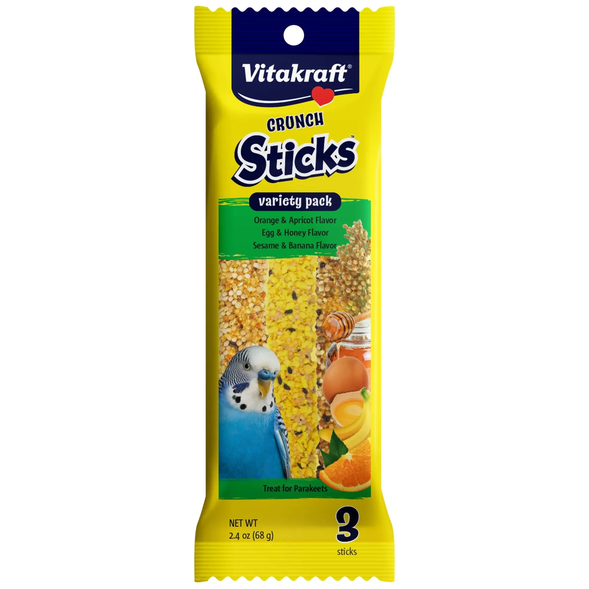 Vitakraft Crunch Sticks Parakeet Treat - Honey, Egg, and Apple- Pet Bird Treat Toy - Multi Variety Pack of 12 Sticks…