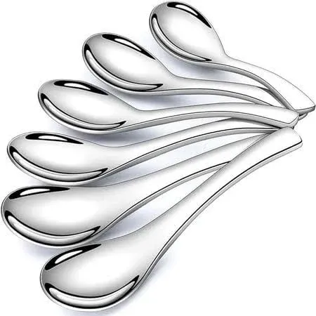 AOOSY Soup Spoons, 6 Pieces Stainless Steel Korean Spoons, Asian Soup Spoons, 6.3 inches Heavy Duty Asian Thick Short Handle Ramen Spoons for Soup Cereals, Chinese Spoon