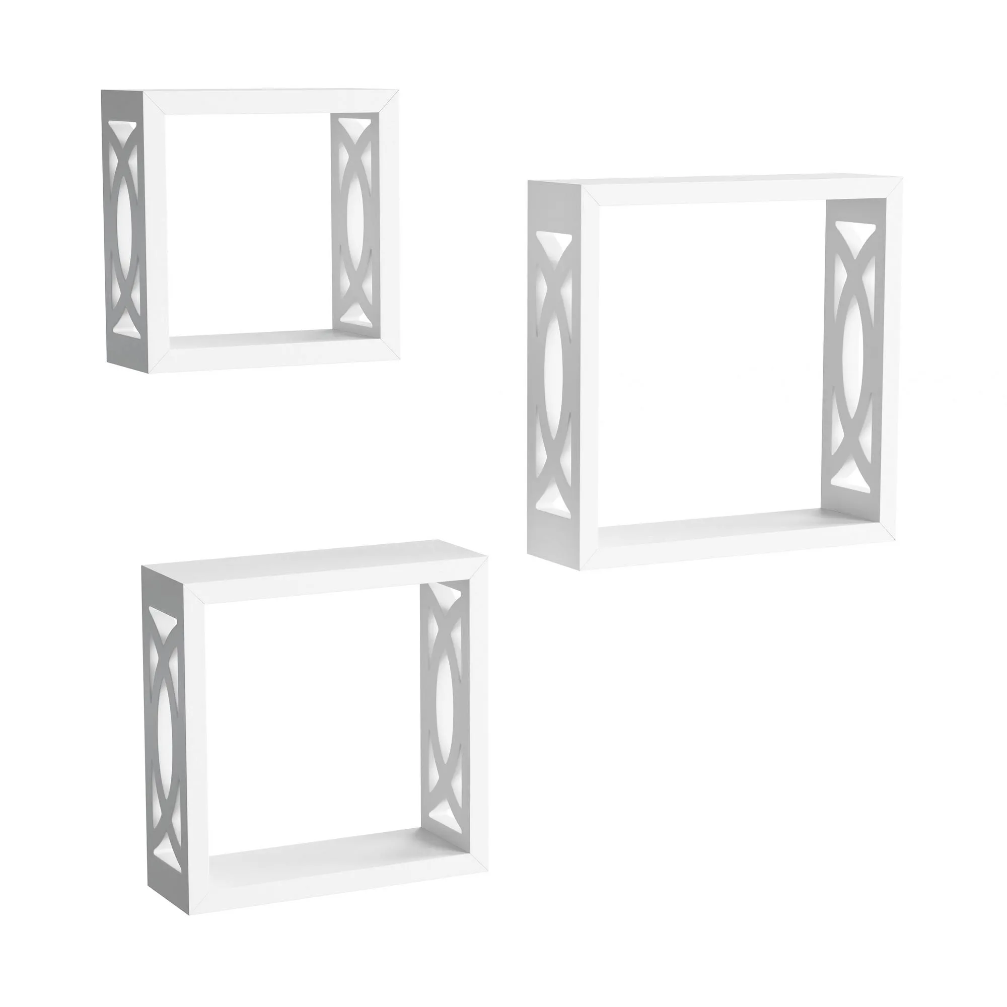 Lavish Home Floating Shelves- Open Cube Wall Shelf Set with Hidden Brackets, 3 Sizes to Display Décor, Photos, More- Hardware Included (White)