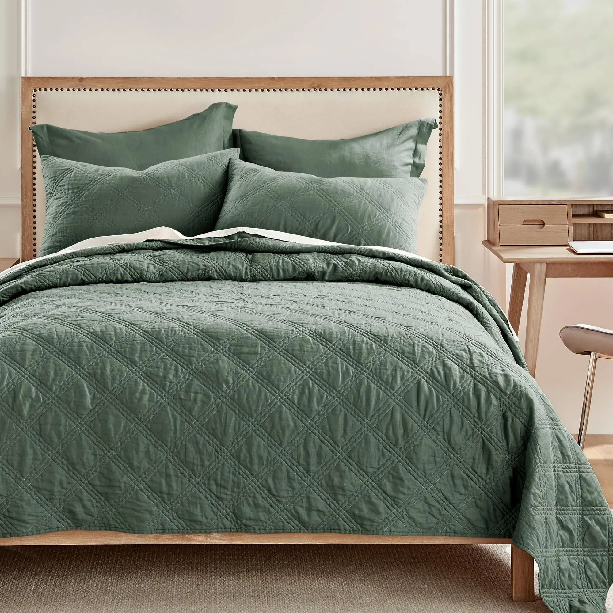 Washed Linen Green Forest King Quilt - Levtex Home